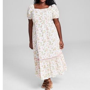 And Now This Plus Size 100% Cotton Puff-Sleeve Floral Maxi Dress 1X